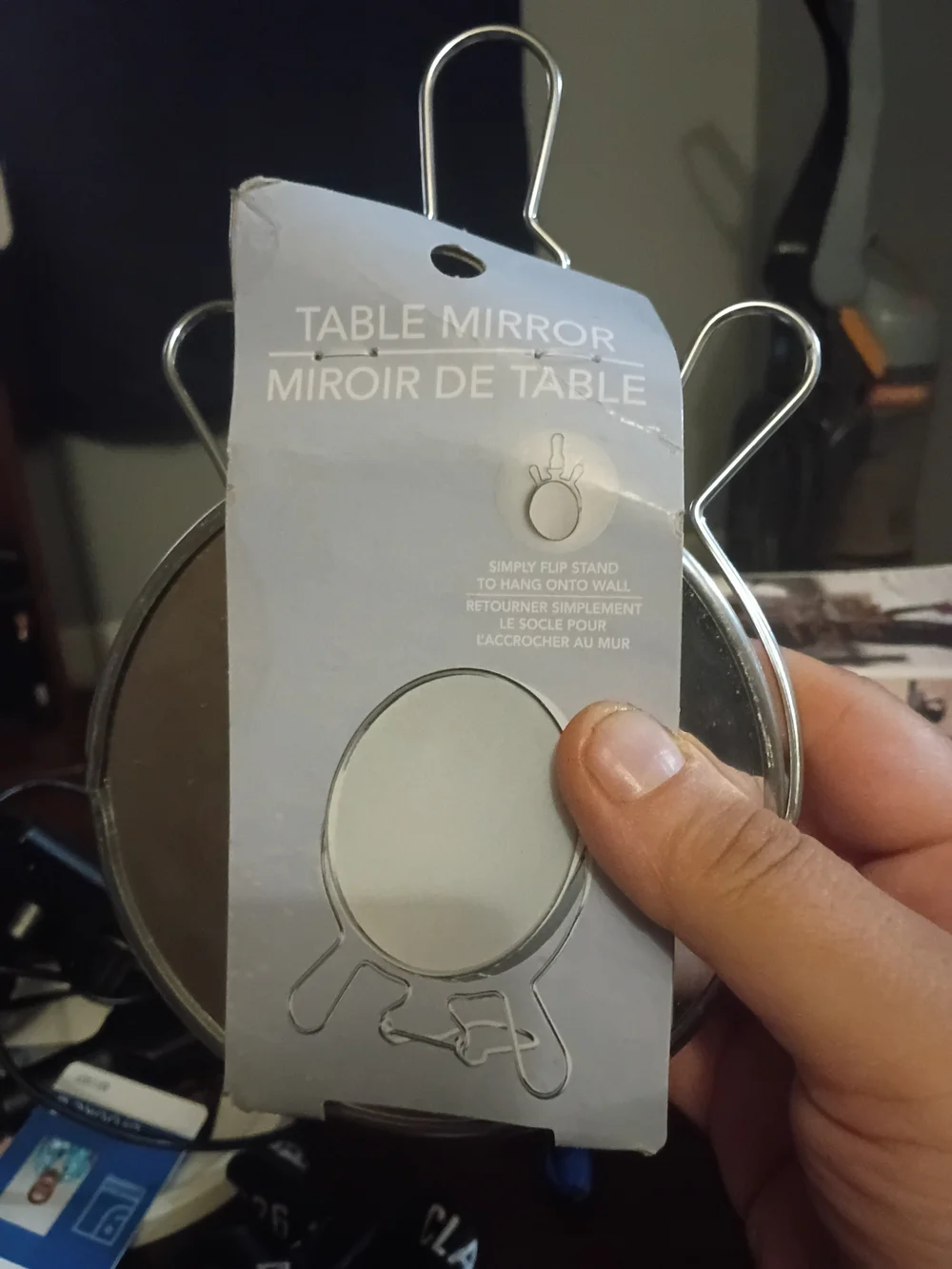 Table Or Wall Mirror with Silver Frame - Compact Stand Mirror